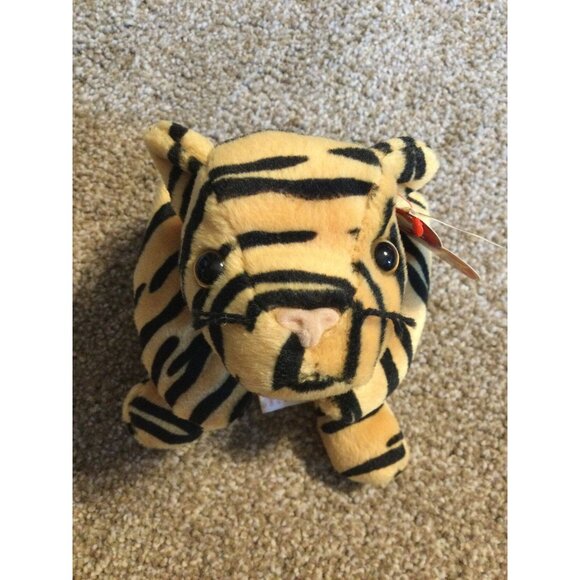 VINTAGE * TY BeanieBaby Plush - 1995 STRIPES Tiger - Picture 2 of 9